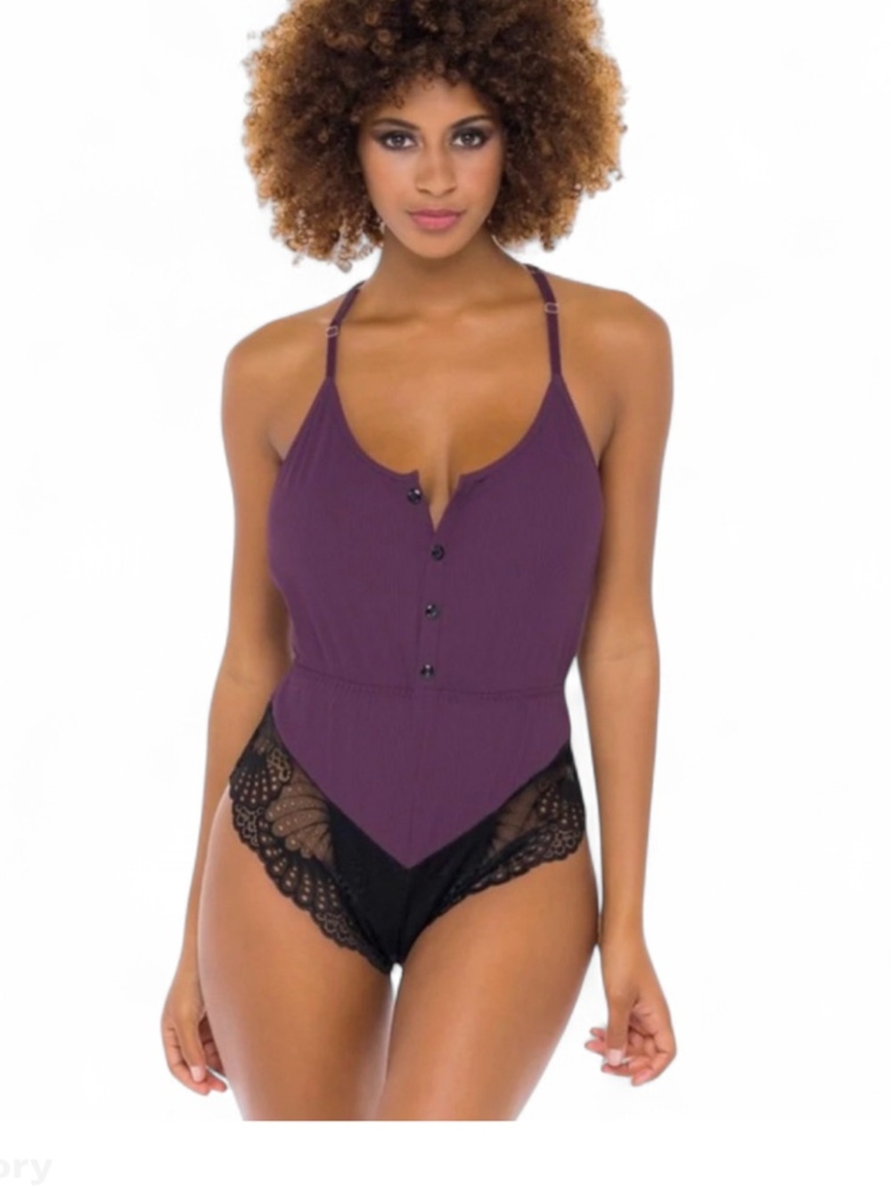 Oh la la  Cheri Purple and Black Lace Bodysuit